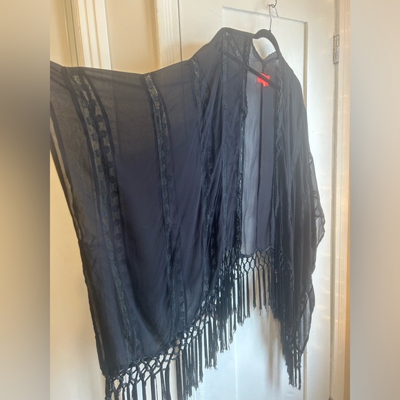 Free People x Muche Et Muchette Black Sheer Lace Fringe Kimono - Picture 2 of 10